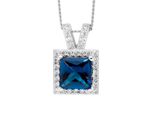 Ellani Stg CZ London Blue Square Pendant image