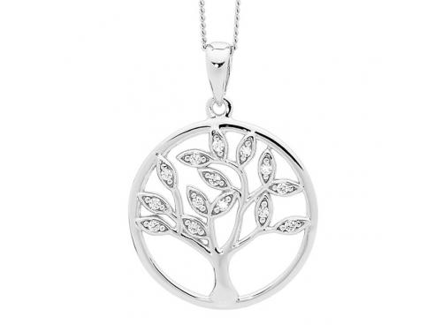 Ellani Stg CZ Tree Of Life Pendant - Large image