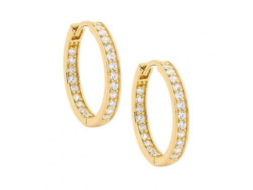 Ellani Stg Gold Plated CZ Huggie Earrings image