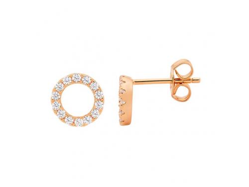 Ellani Stg Rose Gold Plated CZ Circle Stud Earrings image