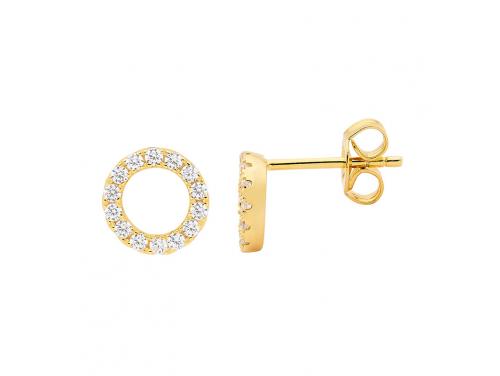 Ellani Stg Gold Plated CZ Circle Stud Earrings image