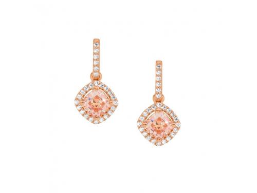 Ellani Stg Rose Gold Plated Stg Pink CZ Drop Earrings image