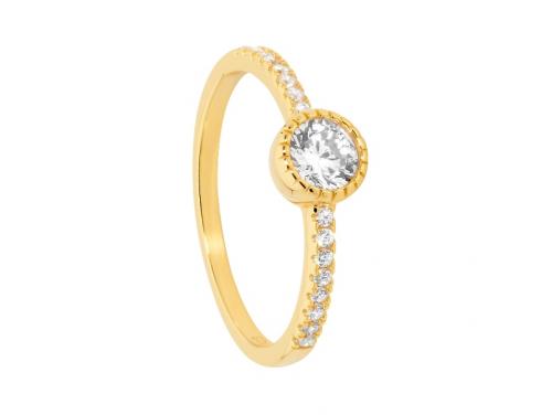 Ellani Gold Plated Stg CZ Solitaire Ring With Shoulder Stones image