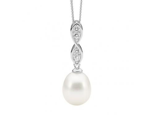 Ellani Stg CZ Fresh Water Pearl Drop Pendant image