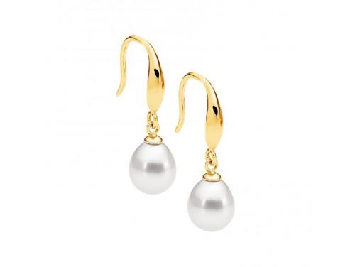 Ellani Stg Gold Plated Freshwater Pearl Drop Hook Earrings image