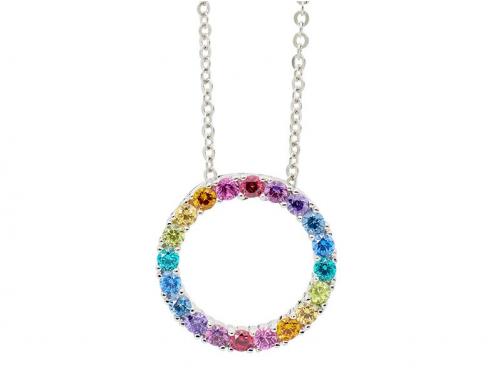 Ellani Stg Multi Colour Open Circle Pendant image