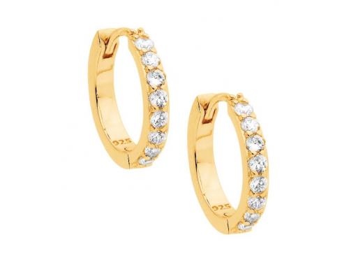 Ellani Stg Gold Plated CZ Hoop Earrings image