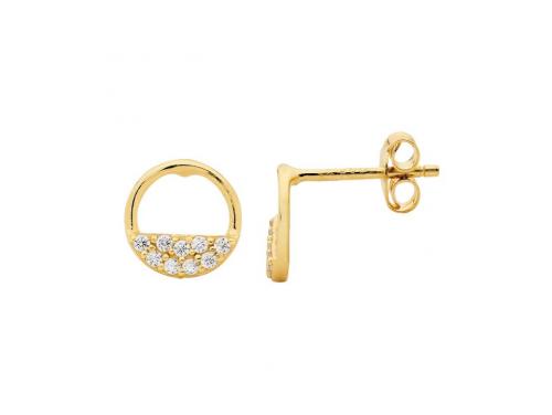 Ellani Stg Gold Plated CZ Half Open Circle Stud Earrings image