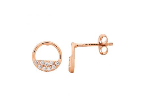 Ellani Stg Rose Gold Plated CZ Half Open Circle Stud Earrings image
