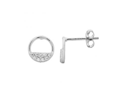 Ellani Stg CZ Half Open Circle Stud Earrings image