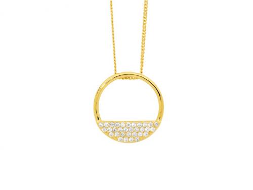 Ellani Stg Gold Plated CZ Half Open Circle Pendant image