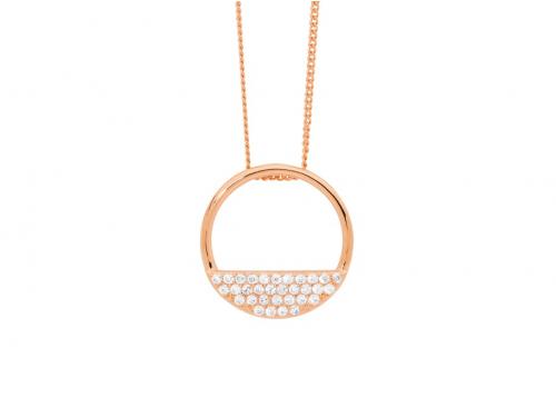 Ellani Stg Rose Gold Plated CZ Half Open Circle Pendant image