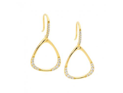 Ellani Stg Gold Plated CZ Open Triangle Drop Earrings image