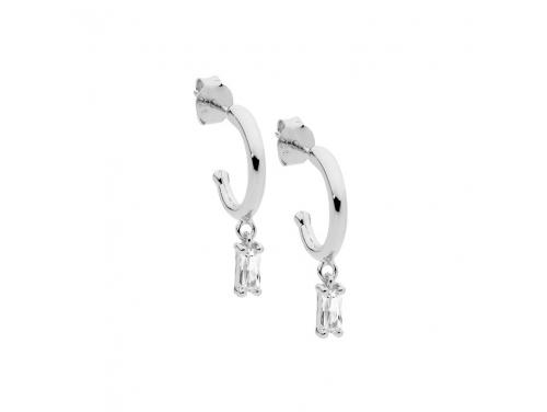 Ellani Stg CZ Half Hoop Baguette Drop Earrings image