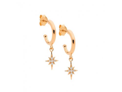 Ellani Stg Rose Gold Plated CZ Half Hoop Star Drop Earrings image