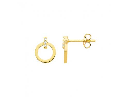 Ellani Stg Gold Plated CZ Open Circle Bar Stud Earrings image