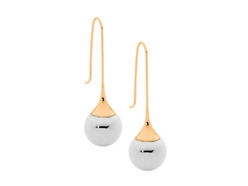 Ellani Stainless Steel Two Tone Ball Drop Hook Earrings image