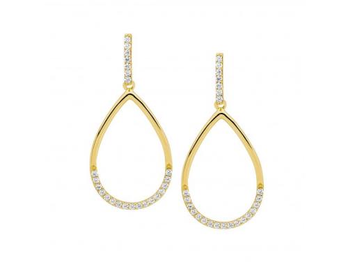 Ellani Stg Gold Plated CZ Open Teardrop Earrings image