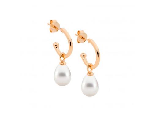Ellani Stg Rose Gold Plated Freshwater Pearl Drop Earrings image