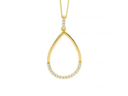 Ellani Stg Gold Plated CZ Open Teardrop Pendant image