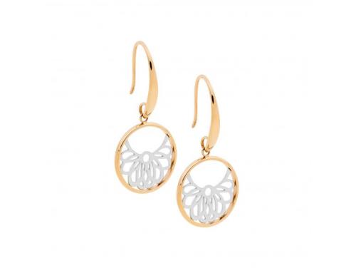 Ellani Stainless Steel Two Tone Flower Circle Earrings image