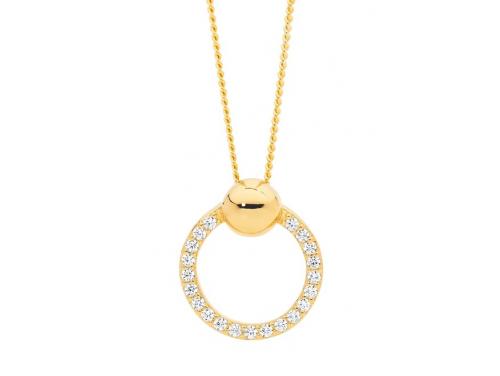 Ellani Stg Gold Plated CZ Ball Circle Pendant image