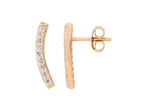 Ellani Stg Rose Gold Plated CZ Curved Stud Earrings image