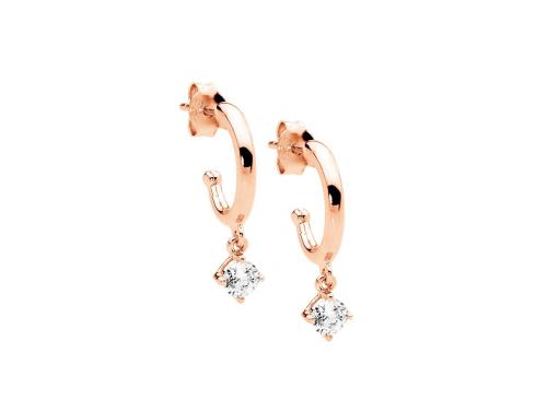 Ellani Stg Rose Gold Plated CZ Drop Earrings image