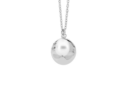 Ellani Stainless Steel Freshwater Pearl Hammered Disc Pendant image