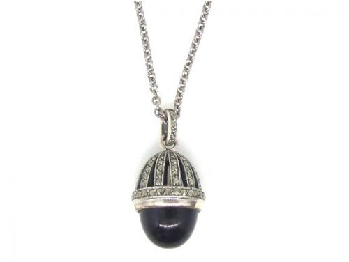 Sterling Silver Onyx and Marcasite Pendant image