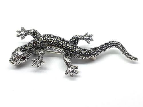 Sterling Silver Lizard Marcasite Brooch image