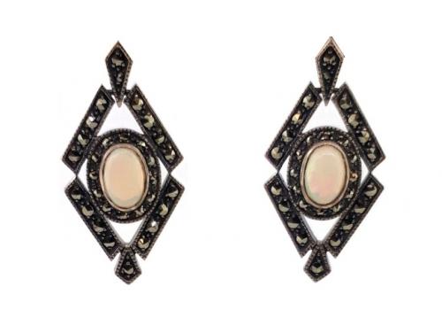 Sterling Silver Opal Marcasite Earrings image
