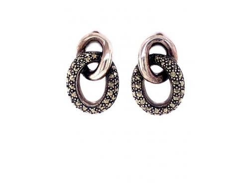 Sterling Silver Marcasite Two Loop Stud Earrings image