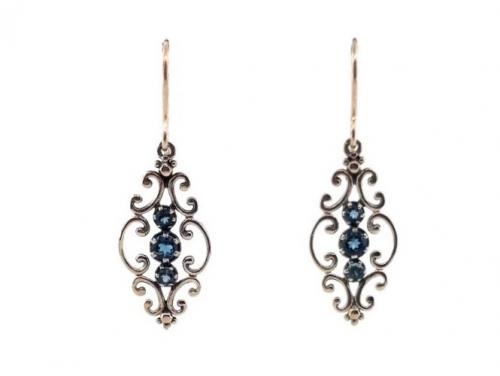 Sterling Silver Blue Topaz Filigree Hook Earrings image