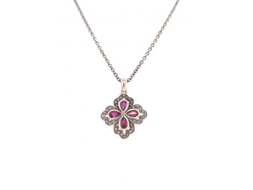 Sterling Silver Rhodolite Garnet Marcasite Necklace image