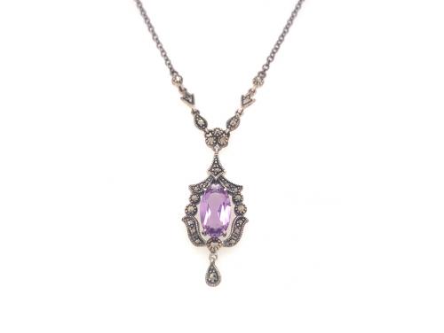 Sterling Silver Amethyst Marcasite Necklace image