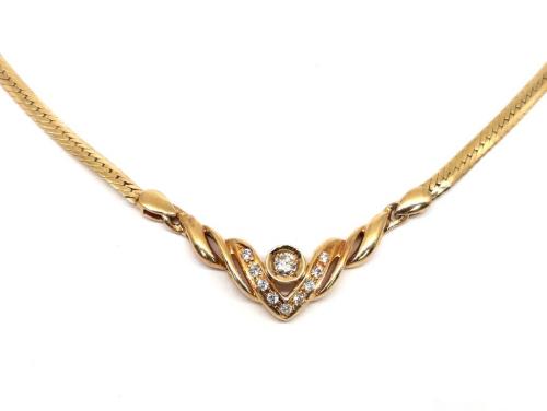 14ct Diamond and CZ Solid/Herringbone Necklace image