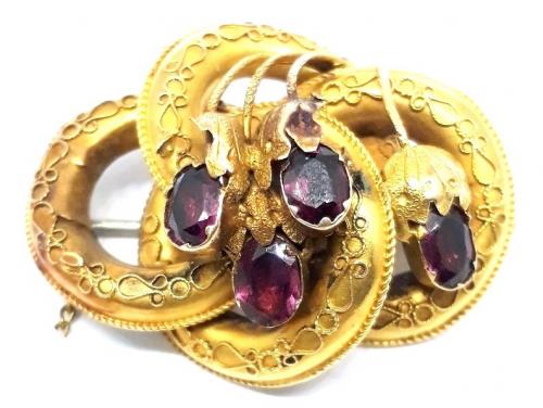 9ct Four Synthetic Purple Stone Brooch image