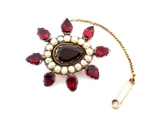 9ct Rose Gold Garnet Pearl Brooch image