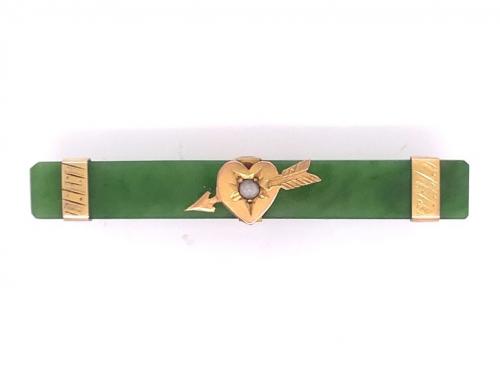 9ct Greenstone Pearl Brooch image