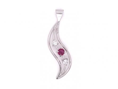 18ct White Gold Ruby Two Diamond Pendant image