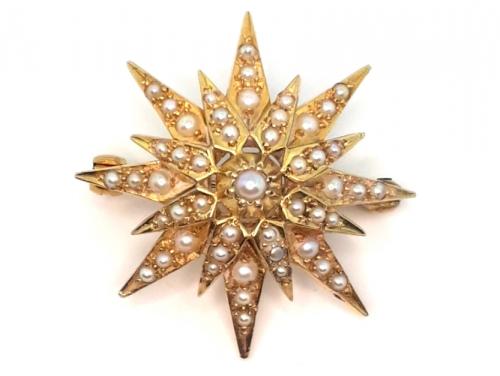 9ct Seed Pearl Starburst Brooch image