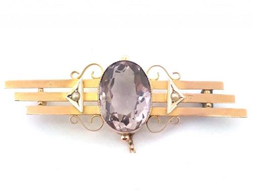 9ct Oval Amethyst Pearl Brooch image