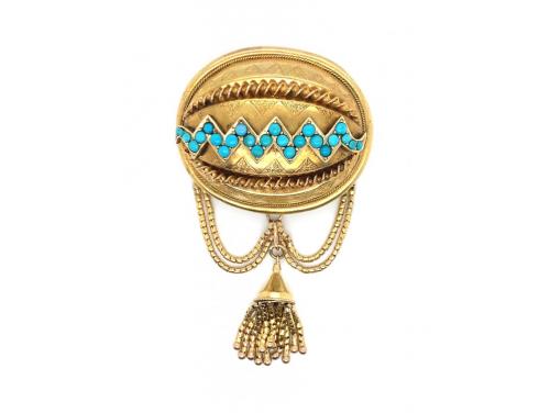 9ct Antique Turquoise Tassel Brooch image