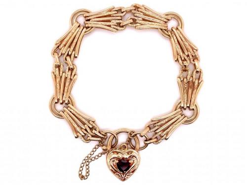 9ct Garnet Engraved Link Padlock Bracelet image