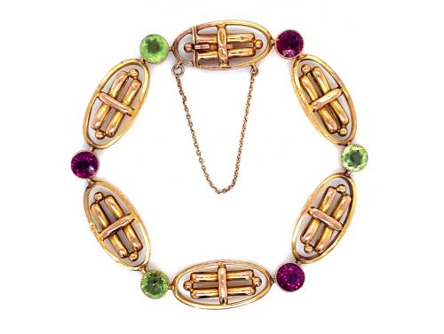 9ct Peridot Garnet Deco Bracelet - Hollow image