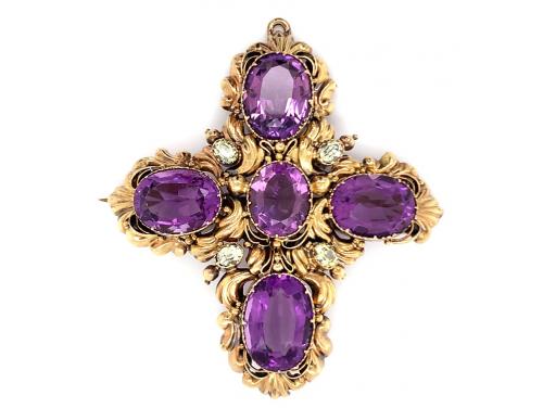 18ct Antique Amethyst Topaz Deco Brooch image