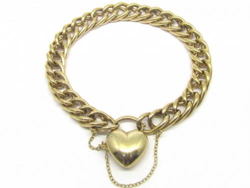 9ct Double Curb Bracelet With Puff Heart Padlock  image