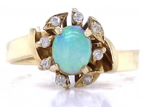 14ct Opal Diamond Cluster Dress Ring TDW 0.10ct image