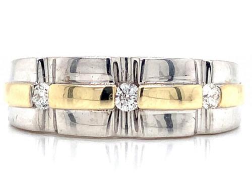 10ct White Gold Two Tone Gents Three Diamond Ring TDW 0.19ct image